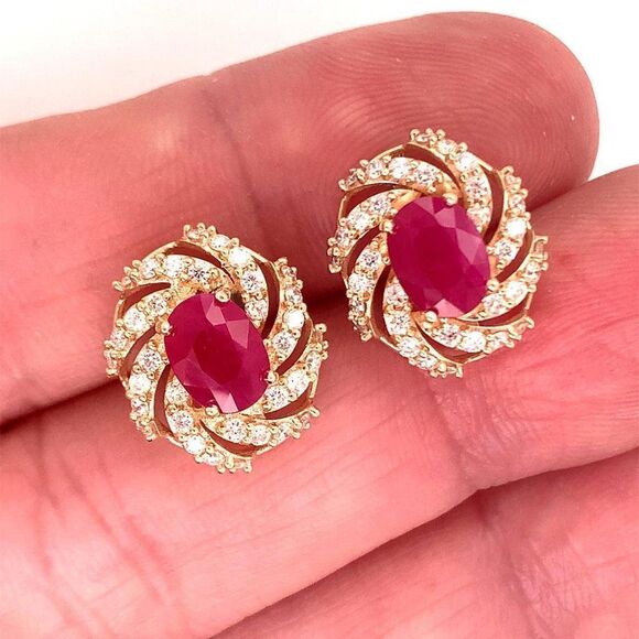 Diamond Ruby Earrings 14k Yellow Gold 3.64 TCW Certified $6,950 018671 - Picture 6 of 13